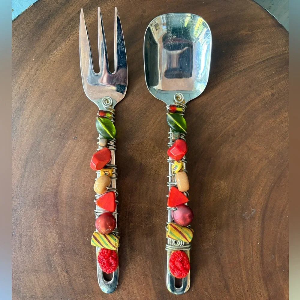 Handcrafted Beaded Serving Set - Orange, Gold, Red and Green - Picture 7 of 7